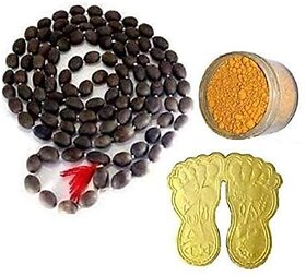 Spherulemuster Kamal Gatta (Lotus Seeds) 108 Beads Mala with Laxmi Charan Paduka (Set of 3)|Free Chandan Tika|
