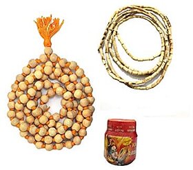 Spherulemuster Tulsi Mala (10mm) Beads with Ashtgandh Chandan Tika with Kanthi Mala