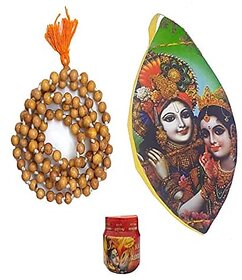 Spherulemuster Tulsi Mala (108+1 Size::8mm) Beads with Gomukhi Jholi (Digital Print) and Ashtgandh Chandan Tika