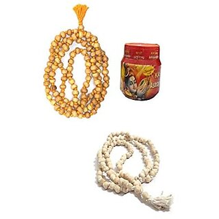 Spherulemuster Combo of Haldi Chandan Mala and White Tulsi Jap Mala with Chandan Tika