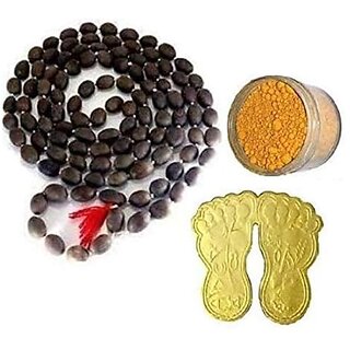 Spherulemuster Kamal Gatta (Lotus Seeds) 108 Beads Mala with Laxmi Charan Paduka (Set of 3)|Free Chandan Tika|