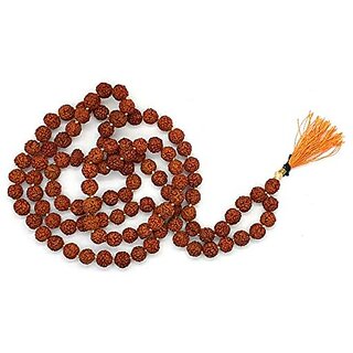 Spherulemuster Rudraksha 5 Mukhi (108+1) Beads with Kanti Mala (Orange Thread 6mm)