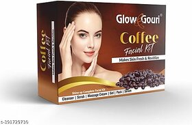 Glow & Gouri Coffee Facial Kit | Cleanser|Scrub|Massage Cream|Gel | Face Pack|Serum| 6 Item In The Box| (5x50g) And (30 ml Serum Oil)