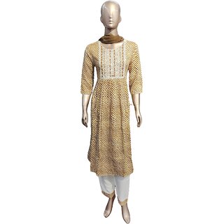 Cotton Laheriya, Chevron Print Naira cut Kurta, Pant and Dupatta set