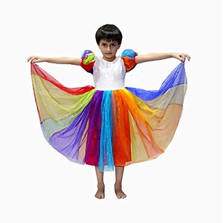 Kaku Fancy Dresses Nature Rainbow Gown Costume - Multicolor, For Girls
