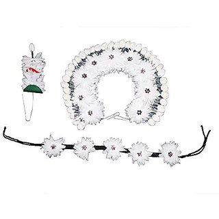 Kaku Fancy Dresses White Tiara Gajra For Girls/Bridal Gajra/White Juda/Bharatanatyam/Kuchipudi Dance -White, Free Size