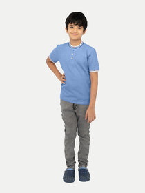 Boys Sky Blue Contrast Polo Melange T-shirt