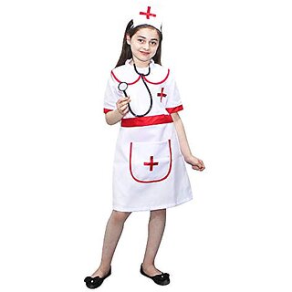Kaku Fancy Dresses Our Community Helper Nurse Costume For Kids  Nurse White Frock And Cap With Stethoscope For Girls