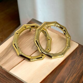 Lucky Jewellery Designer 18k Gold Plated Click-Top Round Bamboo Hoop Earrings For Girls & Women (75-CHTP-1203)