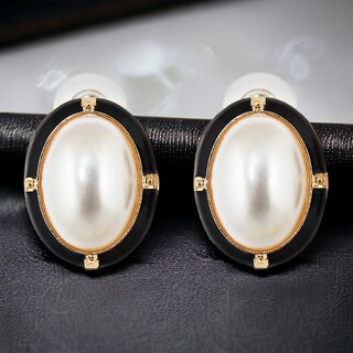 Lucky Jewellery Designer Black Color 18k Gold Plated Pearl Stud Tops Earring For Girls & Women (150-CHEM-1241-BL)