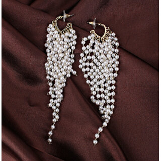 Lucky Jewellery Designer White Color Pearl Chain Fringe Dangle Earrings For Girls & Women (450-CHEM-1226)