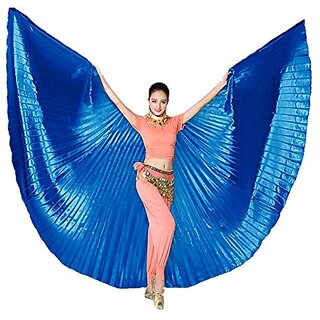 Kaku Fancy Dresses Shining Isis Belly Dance Wings Blue With Stick For 360 Degree Dancing Wings Prop For Adults