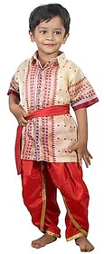 Kaku Fancy Dresses Indian Ethnic Bihu Costume For Dance Event, Theme Plays, For Boys - Cream
