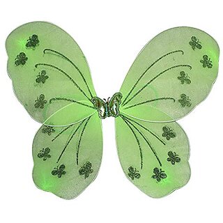 Kaku Fancy Dresses Green Butterfly Wings With Hairband And Wand Stick For Girls - Pack of 2