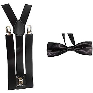 Kaku Fancy Dresses Elastic Suspender Belt With Bow Tie  Boys Tie Accessory Set - Black, For Boys