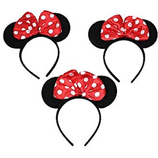 Kaku Fancy Dresses Minnie Cartoon Character Theme Hair Band Red-Black, Free Size, For Boys  Girls (Pack of 5)