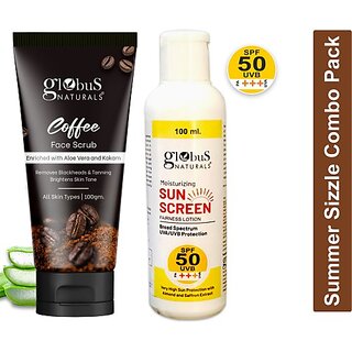 Globus Naturals Summer Sizzle Set - Sunscreen Lotion SPF 50++ 100ml & Coffee Face Scrub 100gm