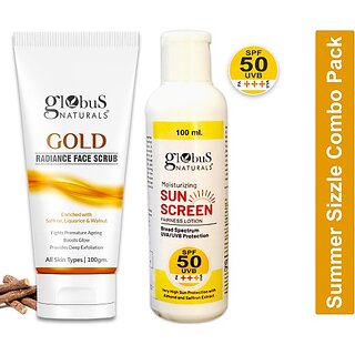 Globus Naturals Summer Sizzle Set - Sunscreen Lotion SPF 50++ 100ml & Gold Face Scrub 100gm