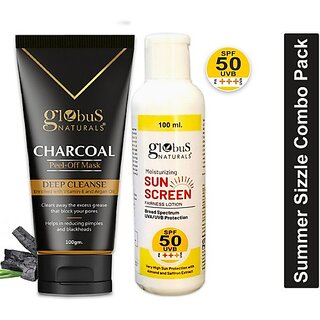 Globus Naturals Summer Sizzle Set - Sunscreen Lotion SPF 50++ 100ml & Coffee Peel Off Mask 100 gm