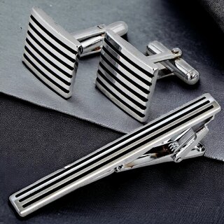 LUCKY JEWELLERY Men Jewelry Cufflink with Tie Pin Shirt Button Cufflinks and Tie Pin Set For Men (352-CHC5-1116-S)