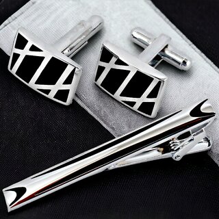 LUCKY JEWELLERY Men Jewelry Cufflink with Tie Pin Shirt Button Cufflinks and Tie Pin Set For Men (610-CHC5-1005-S)
