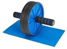 Amazon Brand - Symactive Home Gym Dual Anti-Skid Wheel Ab Roller/Blaster for Abdominal Core Exercise for Men And Women (6 MM Safe Knee Mat Foam Handles Yellow Max Wt 100 Kg)