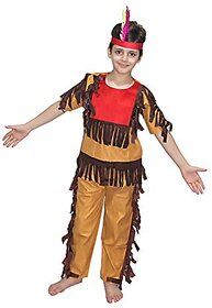 Kaku Fancy Dresses Red Indian Boy,Trible Costume - Brown  Red, For Boys