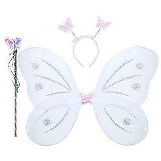 Kaku Fancy Dresses White Butterfly Wings Fairy Costume Accessories - White, For Girls