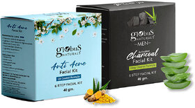 Globus Naturals Facial Kit Combo-Oil Control Anti Acne & Deep Cleansing Charcoal Men Facial Kit, For All Skin Types