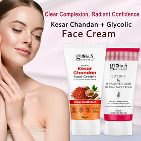Globus Naturals Skin Lightening Kesar Chandan & Anti Acne Glycolic Face Cream 50 gm Combo Pack, Set of 2