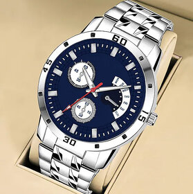 HRV Luxury New Blue Dial Chronograph Design Steel Strap Classic Formal For Men