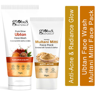 Globus Naturals Face Care Combo Set of 2- Ubtan Face Wash 75gm and Multani Mitti Face Pack 50 gm
