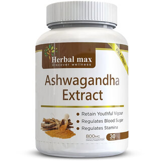 Herbal Max Ashwagandha Capsules Energy, Immunity, Stress Relief - 800mg (30 Caps)