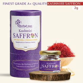 Herbal max Premium Organic Kashmiri Saffron Threads Vibrant Color, Intense Flavor, A++ Grade Kesar - 2gm
