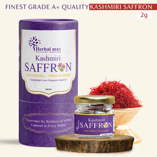 Herbal max Premium Organic Kashmiri Saffron Threads Vibrant Color, Intense Flavor, A++ Grade Kesar - 2gm