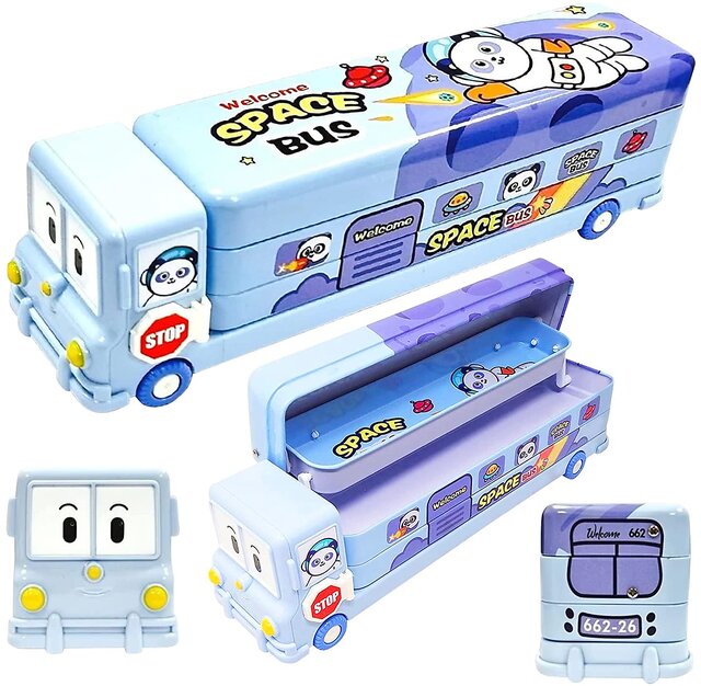 Buy Mannat Bus Shape Pencil Box School Bus Metal Geometry Box for Kids ...