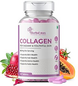 Herbal Max Collagen Boost Radiance for Youthful Skin, Hair, Joints  Nails  Plant-Based, 800mg (60 Tablets)