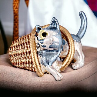LUCKY JEWELLERY Designer Gold Plating Kitty With Basket Saree Pin Unisex Brooch For Kids/Men/Women  Girls