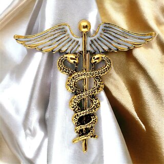 LUCKY JEWELLERY Designer Oxidised Gold Plating Caduceus Doctor's Unisex Brooch Lapel Pin For Men  Boys