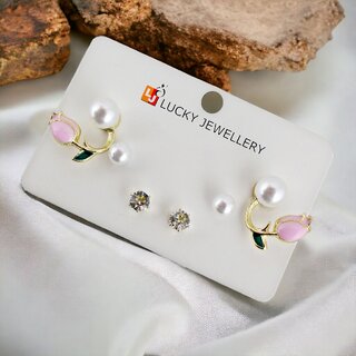 LUCKY JEWELLERY 3 Pairs Combo Set Of Earrings for Women & Girls (90-CHEX-1140-3)