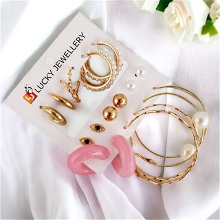 LUCKY JEWELLERY 9 Pairs Combo Set Of Earring for Women  Girls (312-CHEX-1186-9)