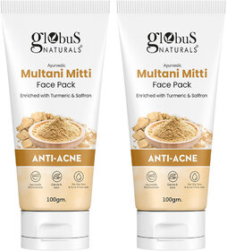Globus Naturals Anti Acne Multani Mitti Face Pack For Oily  Acne Prone Skin 100 gm Pack of 2