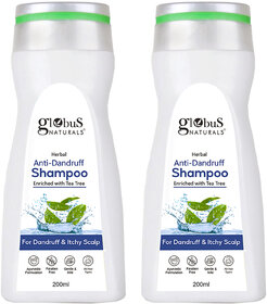 (Pack of 2) Globus Naturals Anti Dandruff Shampoo For Dandruff and Itchy Scalp Suitable For All Hair Types (200 ml)