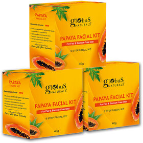 Globus Naturals AntiTanning Papaya Facial Kit with 6 Easy Steps Ayurvedic  Herbal Prepration For Natural Glow Suitable For All Skin Types 40 gms Pack of 3