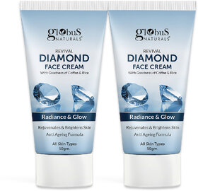 Globus Naturals Revival Diamond Face Cream For Soft  Glowing Skin Even Tones Skin  Improves Skin Texture Non Sticky Cream Natural  Ayurvedic Formula 50gm Pack of 2