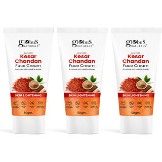 Globus Naturals Daily Glow Kesar Chandan Face Cream with SPF Skin Lightening Formula For All Skin Types 50 gm Pack of 3