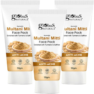 Globus Naturals Anti Acne Multani Mitti Face Pack For Oily  Acne Prone Skin 50 gm Pack of 3