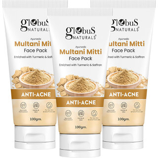 Globus Naturals Anti Acne Multani Mitti Face Pack For Oily  Acne Prone Skin 100 gm Pack of 3