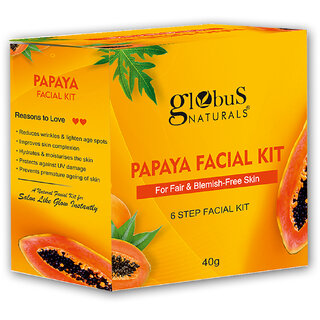Globus Naturals AntiTanning Papaya Facial Kit with 6 Easy Steps Ayurvedic  Herbal Prepration For Natural Glow Suitable For All Skin Types 40 gms