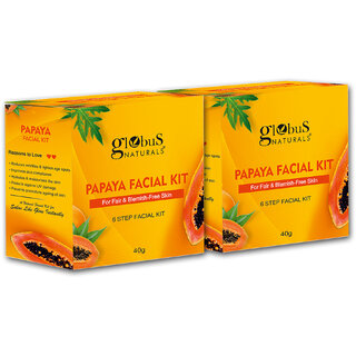 Globus Naturals AntiTanning Papaya Facial Kit with 6 Easy Steps Ayurvedic  Herbal Prepration For Natural Glow Suitable For All Skin Types 40 gms Pack of 2